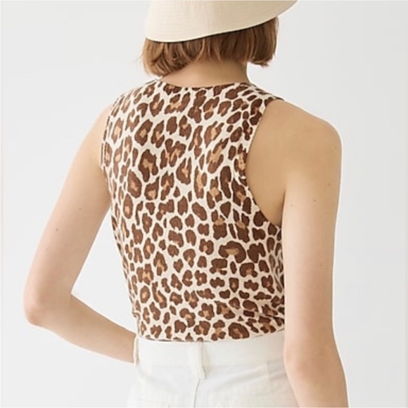 J Crew Cashmere Leopard Print Crewneck Shell - Picture 3 of 9